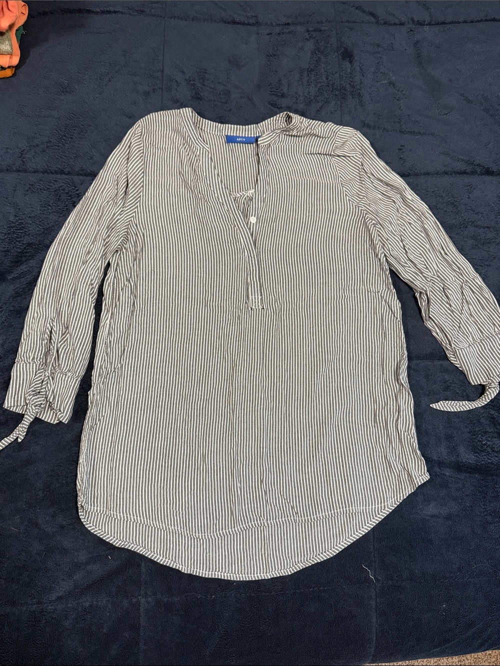 Apt. 9 Navy and White Striped Long Sleeve V-Neck Tunic